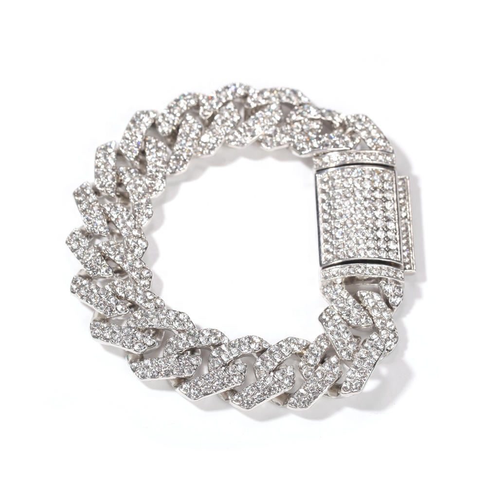 Custom INS Trendy Hip Hop Punk Zirconia Bracelets with Cuban Chain for Minimalist Men