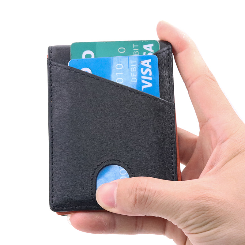 Mens Rfid Blocking Function Logo Customized OEM Real Leather Bills Clip Pull out Design Money Clip Card holder Wallet