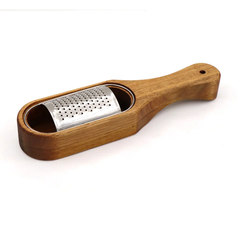 Kitchen Good Helper Acacia Wood Cheese Slicer Cutter Vegetable Peeler Stainless Steel Cheese Grater With Collector
