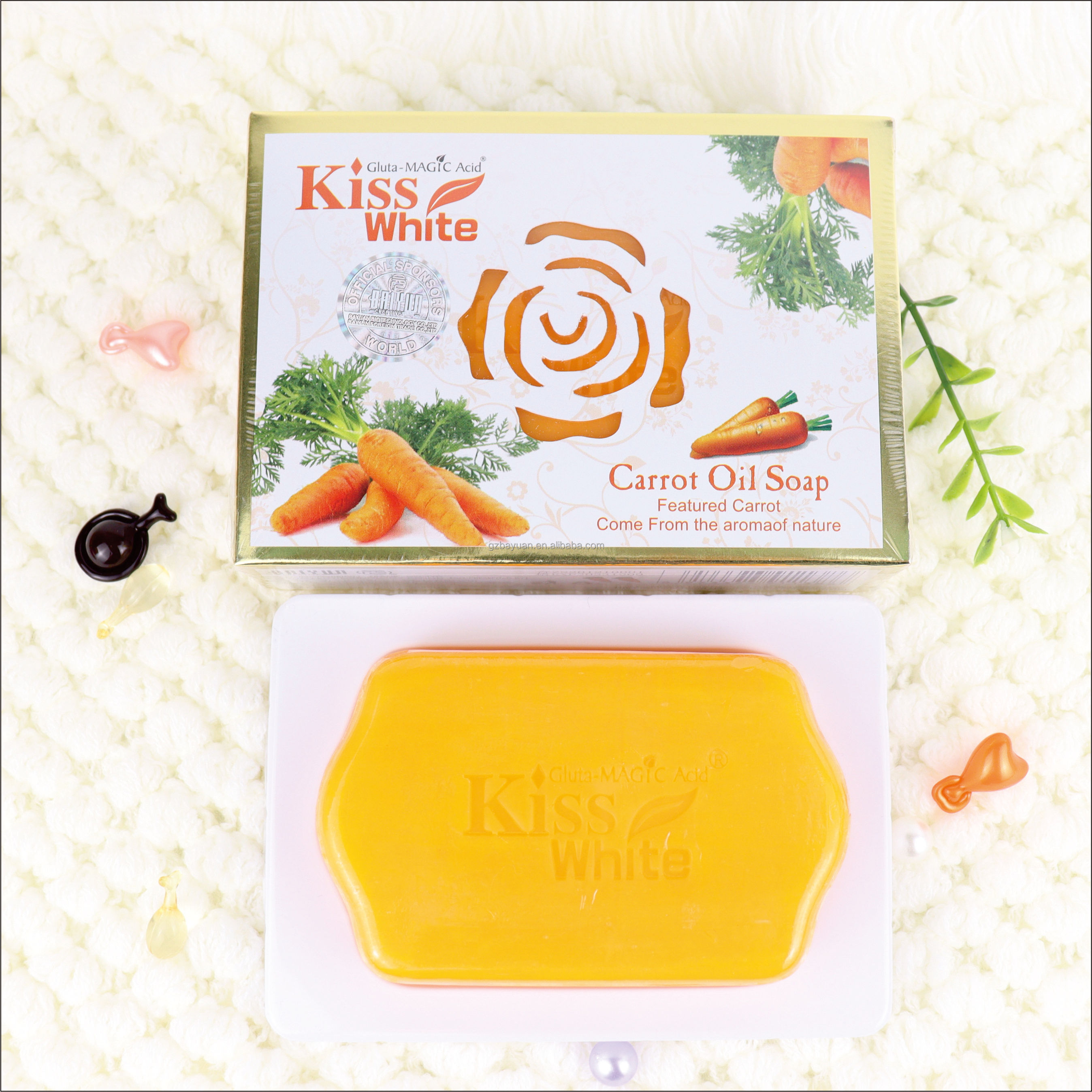 New Private Label Kiss White Hight Quality Papaya Carrot Rose Lavender Savon Herbal Natural Whitening Flower Beauty Gluta Soap