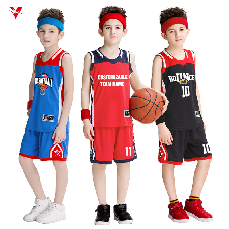 Kids Basketball Jersey Personalized Customize With Numbers Design Colorful Red Sportswear Youth Boys Basketball Uniforms Sets