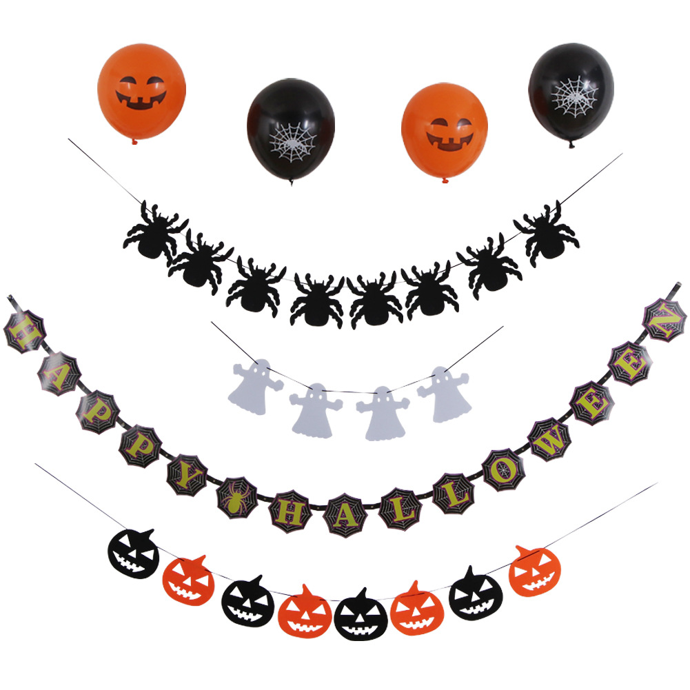 Party decoration props ghost spider pull flag pull flower 12 inch pumpkin halloween latex balloon set