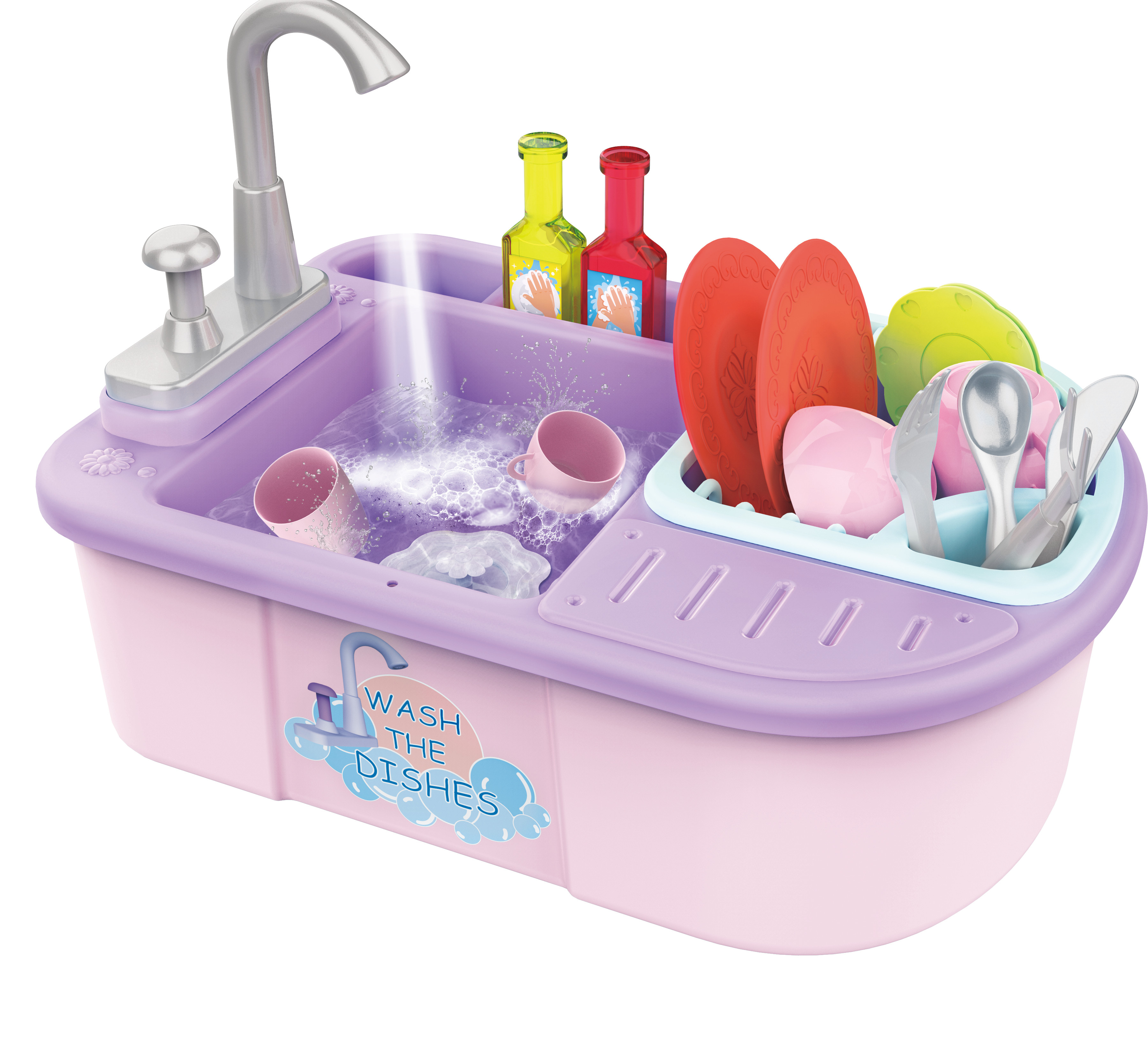 Kids Kitchen Sink Toys Set, Automatic Running Water, Pretend Play Toys, Home