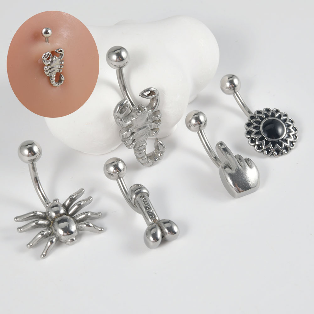 Punk Surgical Steel Spider Scorpion External Threaded Belly Button Ring Navel Piercing Jewelry For Women Body Piercing Jewelry