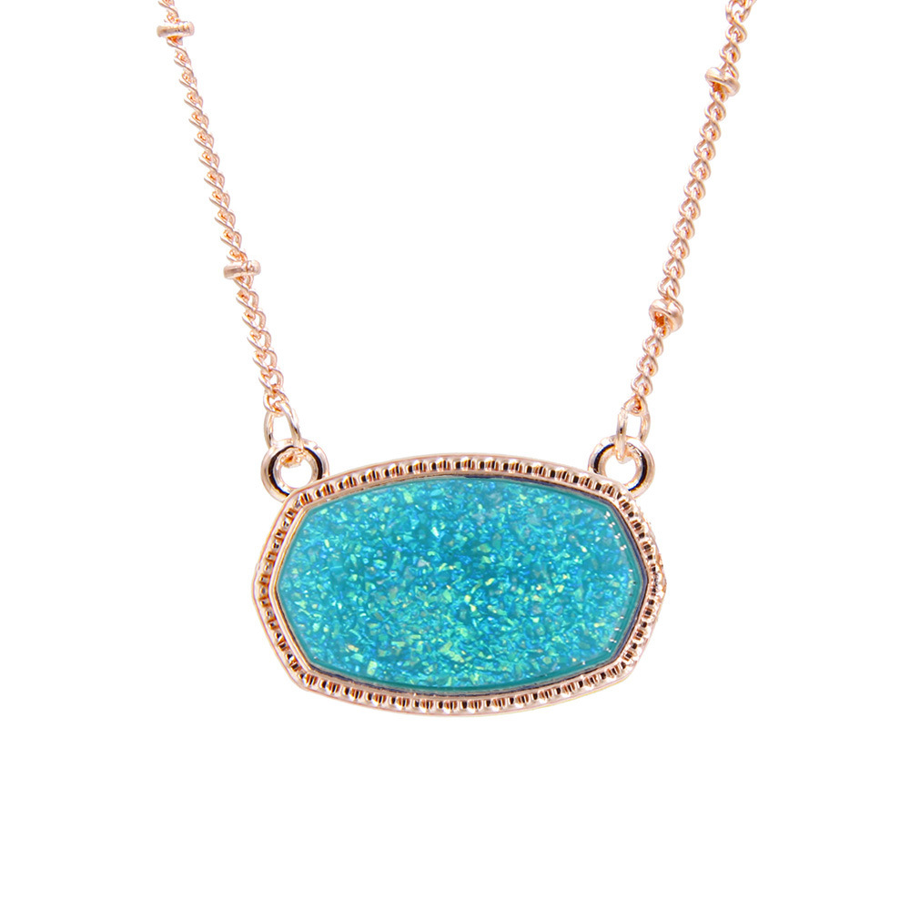 Овальный полимерный кулон Друза Drusy ожерелье Роскошные дизайнерские ожерелья для женщин ювелирные изделия Рождественский подарок розовое золото