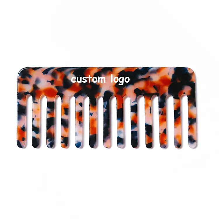 Wholesale Hair Style Tools Amber Custom Logo Wide Tooth Acetate Comb For Women