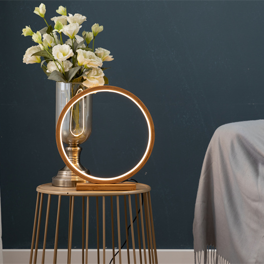 Luxury Nordic round bamboo LED table lamp wood bed side night table lamps modern bed side home decorative lamp