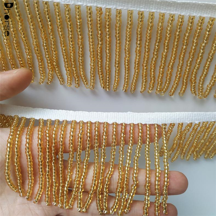 Custom wholesale 5.5cm shiny gold seed beads beaded fringe trim for dress