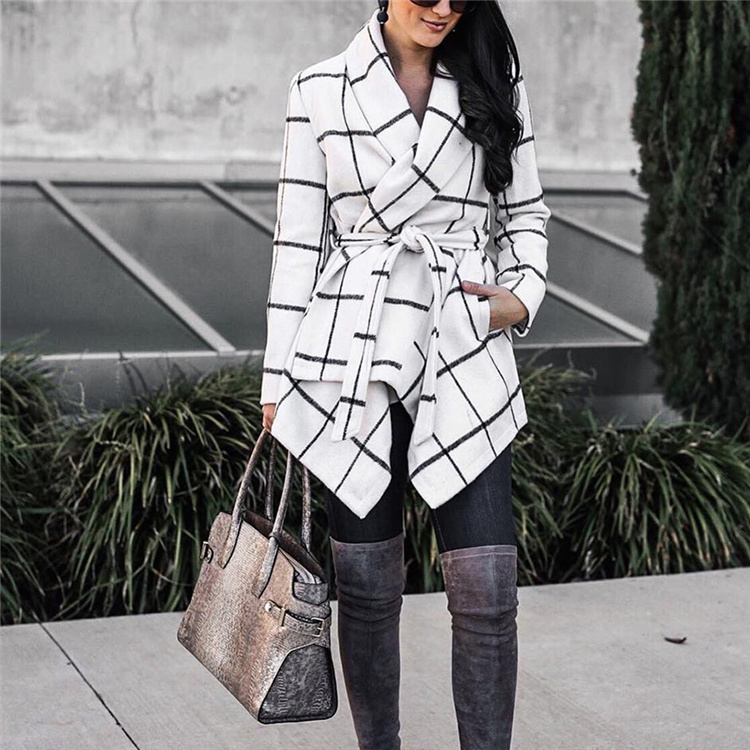 2021 Autumn And Winter New Woolen Coat For Girl Loose Plaid Women's Mid-length Wool Coat Windbreaker