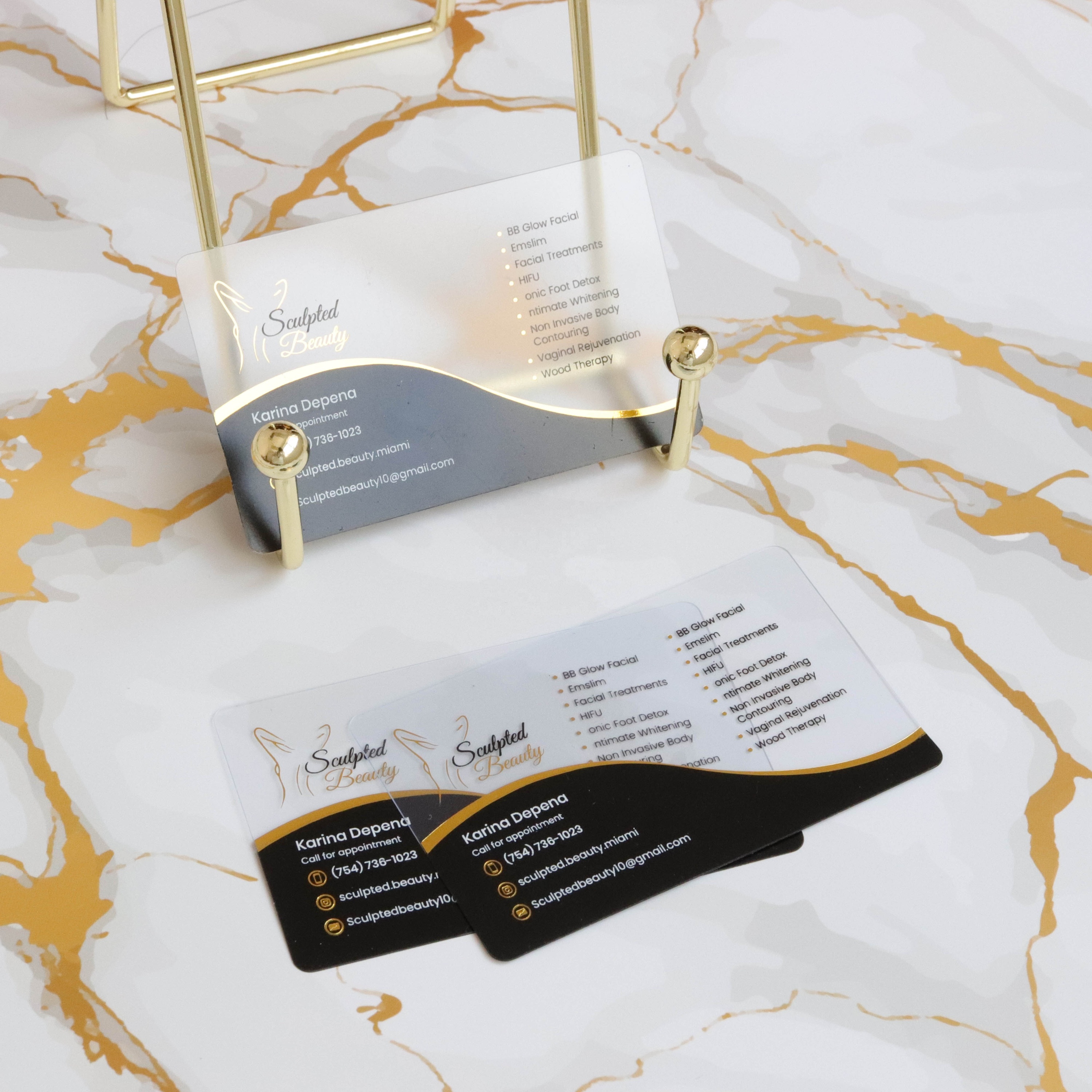 Customize logo printing PVC card clear transparent business card luxury metallic gold foil plastic cards