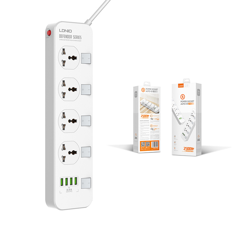 LDNIO SC4408 от перенапряжения переменного тока 4 розетки удлинитель с USB для мобильного телефона зарядное устройство Великобритании ЕС США Plug Переключатель Электрический разъем удлинителя