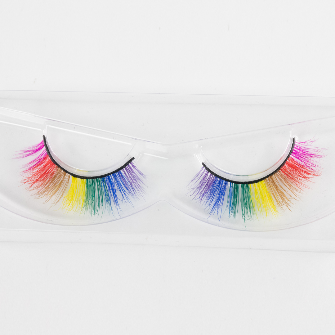 rainbow 7 color 3D mink lash Red orange yellow green blue violet hand made colorful mink lash