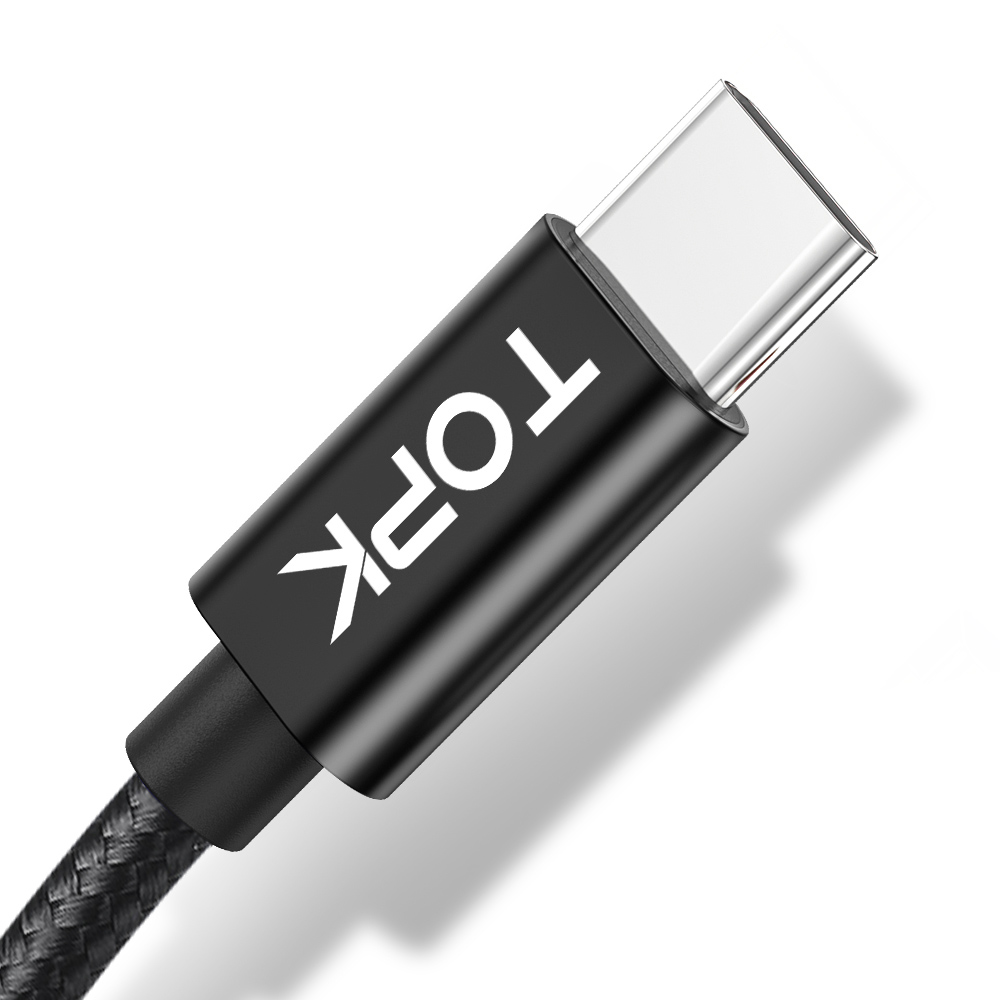 TOPK хит продаж AN18 3A 1 м нейлоновый Плетеный USB Type C зарядный кабель