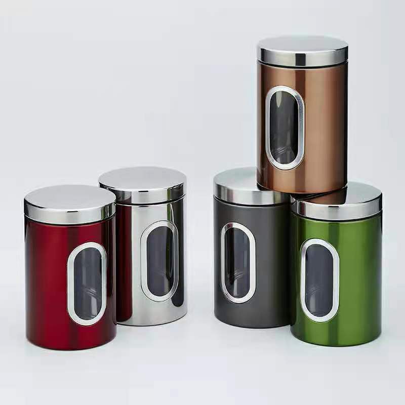 Kitchen counter accessories tea bean suggar coffee stainless steel storage canister sets