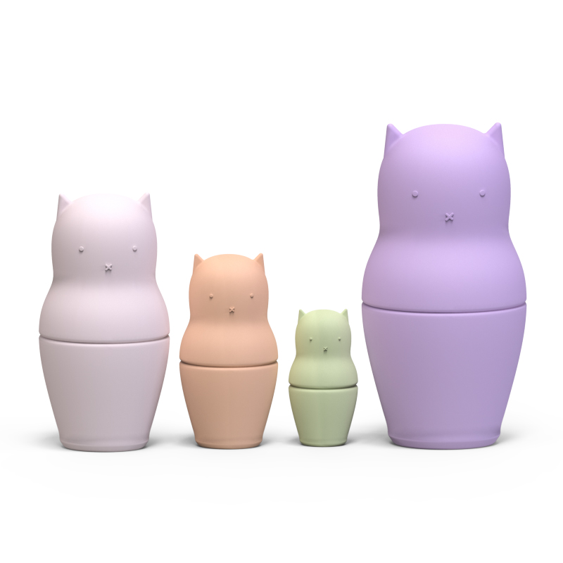Hot selling Cute Russian Matryoshka 4Pcs Nesting Doll Cat Shape BPA free Silicone Stacking Toys Best Birthday Gifts for Kids