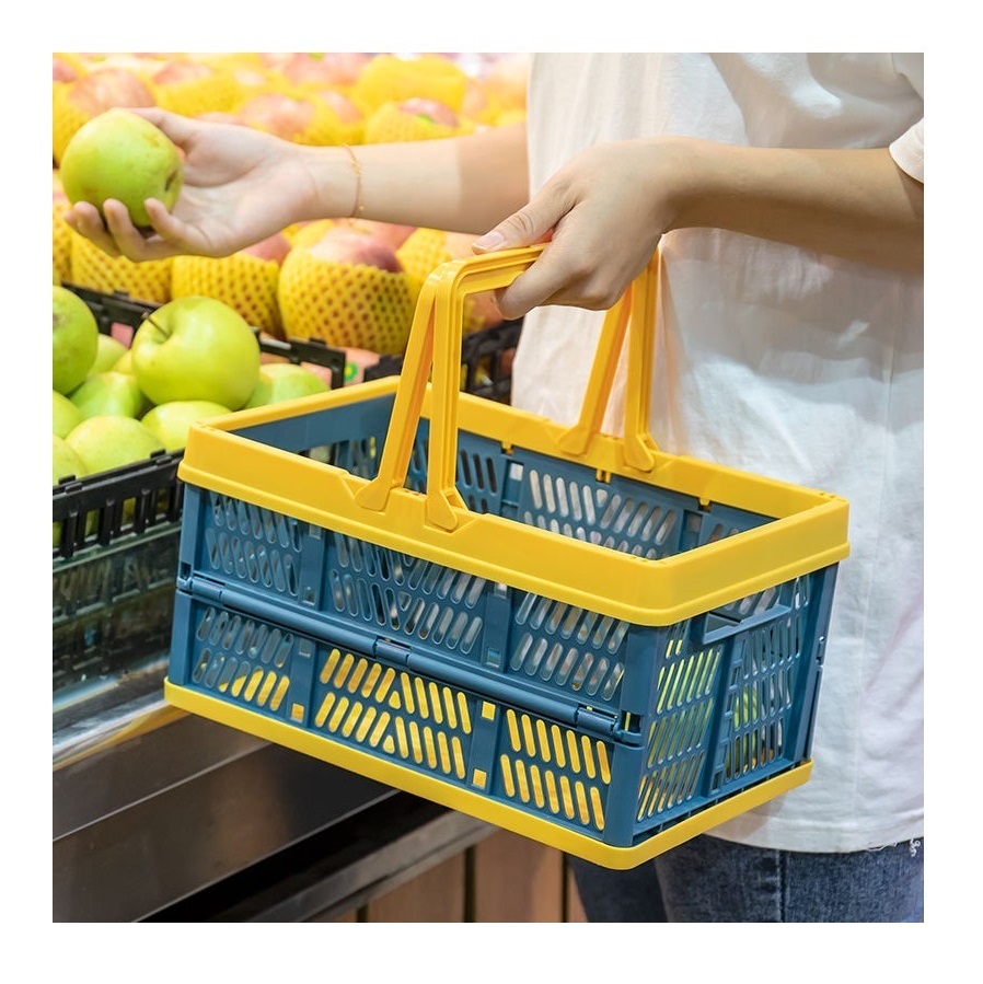 Складные пластиковые ручные многоразовые продуктовые корзины для покупок на продажу