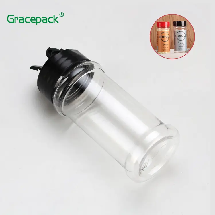 Free Sample custom empty spice bottles Clear plastic 100ml PET salt shaker Plastic spice jar