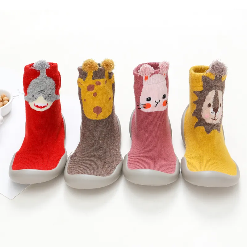 Cute animal soft non-slip baby rubber sole shoes terry cotton socks