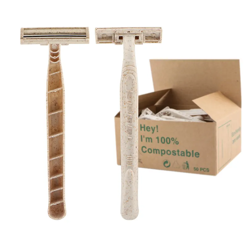 Eco friendly disposable razor 2 blades Recycling material biodegradable wheat straw shaving razor