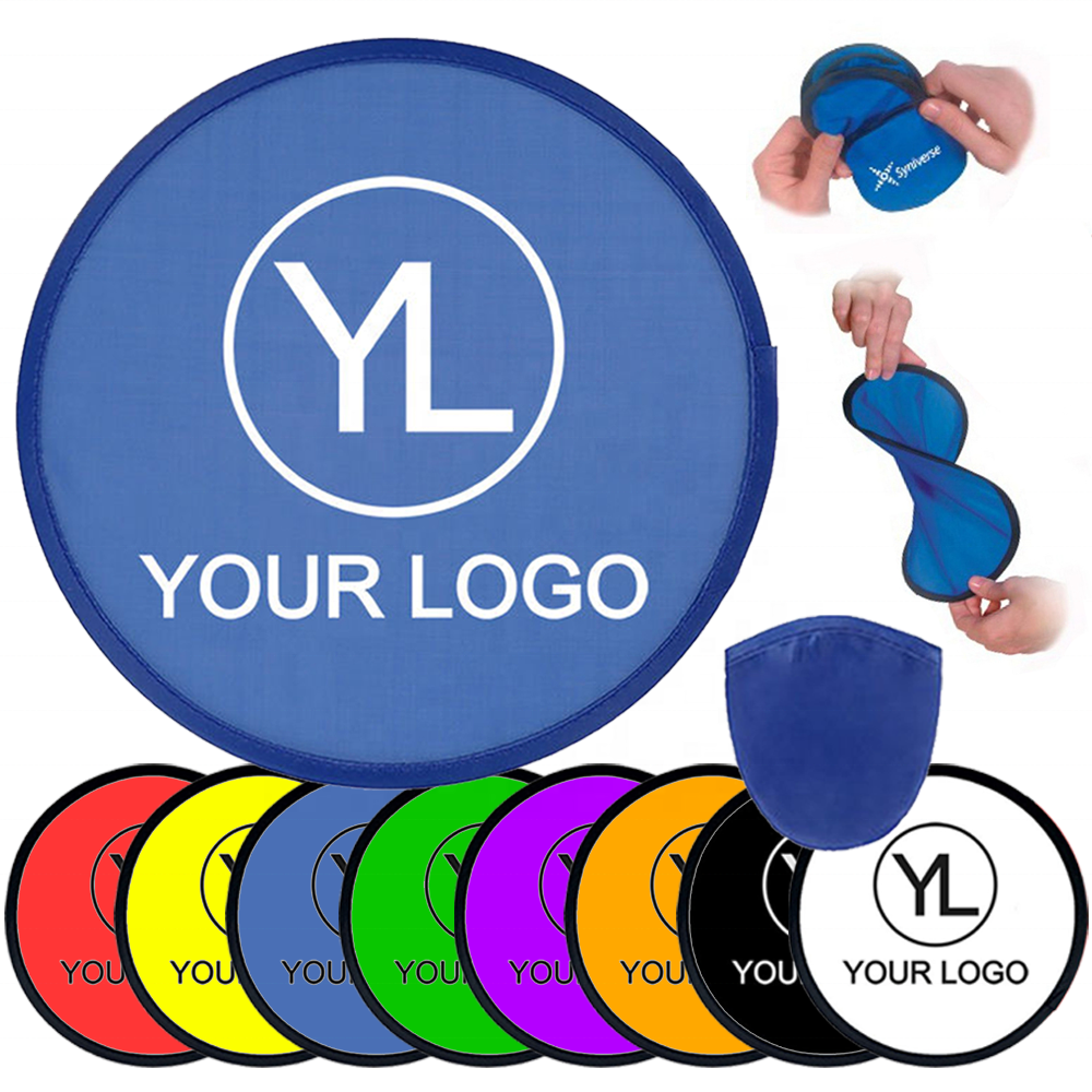Custom Printed Soft Nylon Flying Disc Round Nylon Hand Folding Fan With Pouch Foldable Flying Disc Customized Logo With Pocket