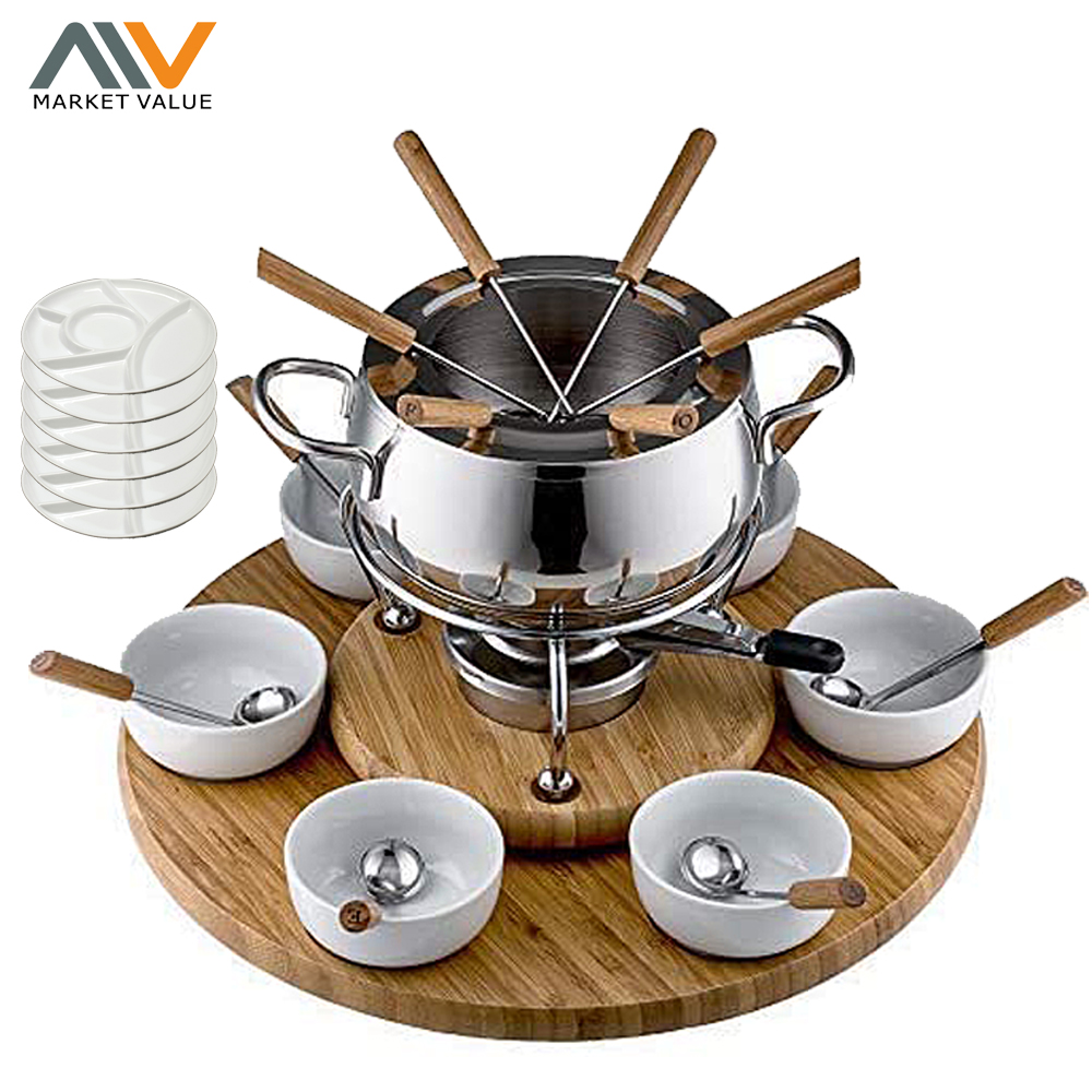 29PCS Stainless Steel Fondue Set Temperature Controllable, Chocolate Cheese Melting Fondue Melting Pot