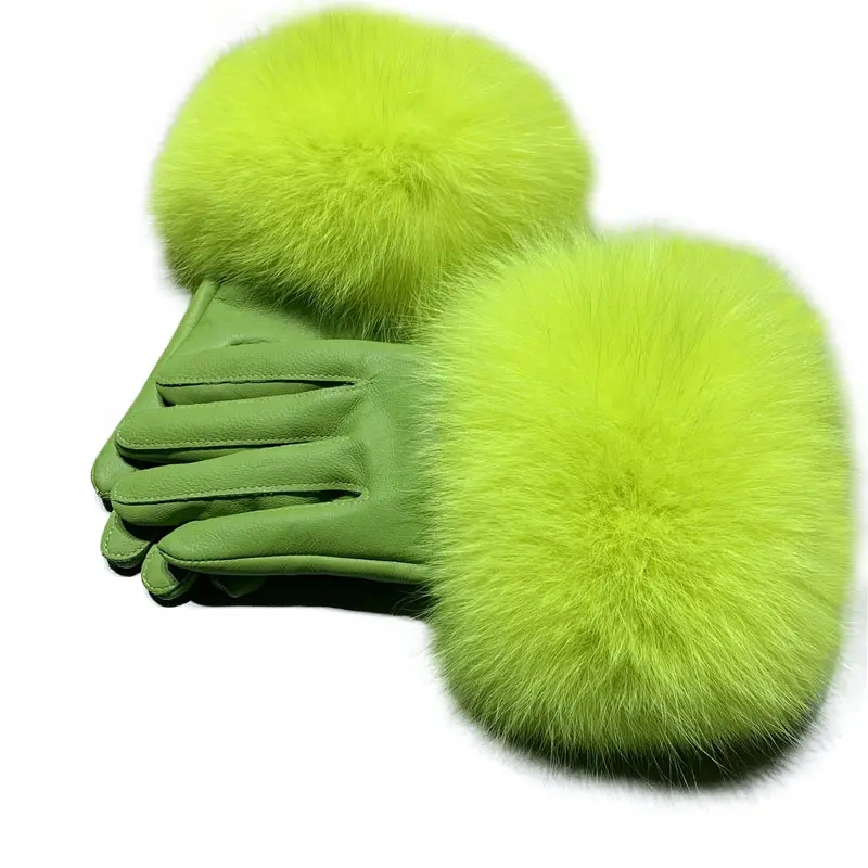 Real Fox Fur Gloves Women /Wholesale Genuine Sheepskin Motorcycle Women Leather Gloves /Warm Winter Leather Real Fur Gloves
