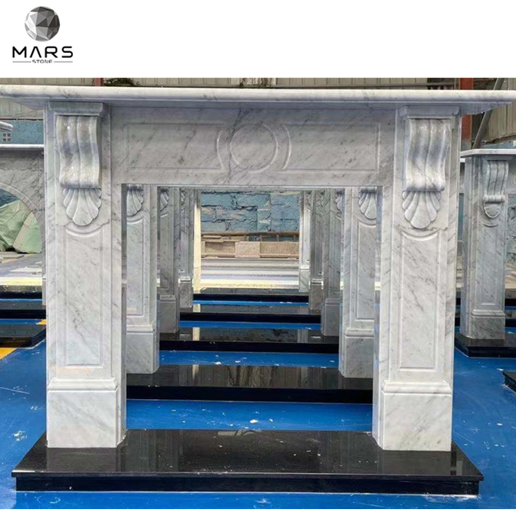 Custom Classical Indoor Modern Carrara White Marble Stone Fireplace Frame Mantel Surround
