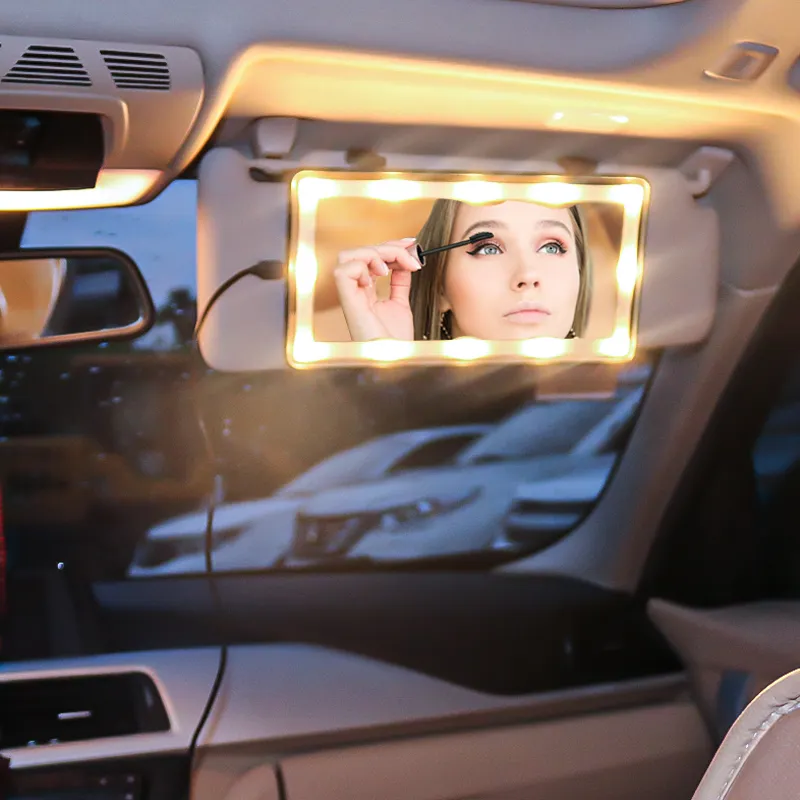 Espejo Con Luz Espejos Espelhos Miroir Spiegel Specchio Led Touch 1500Mah 3 Color Lights Sun Visor Car Makeup Mirror Retrovisor