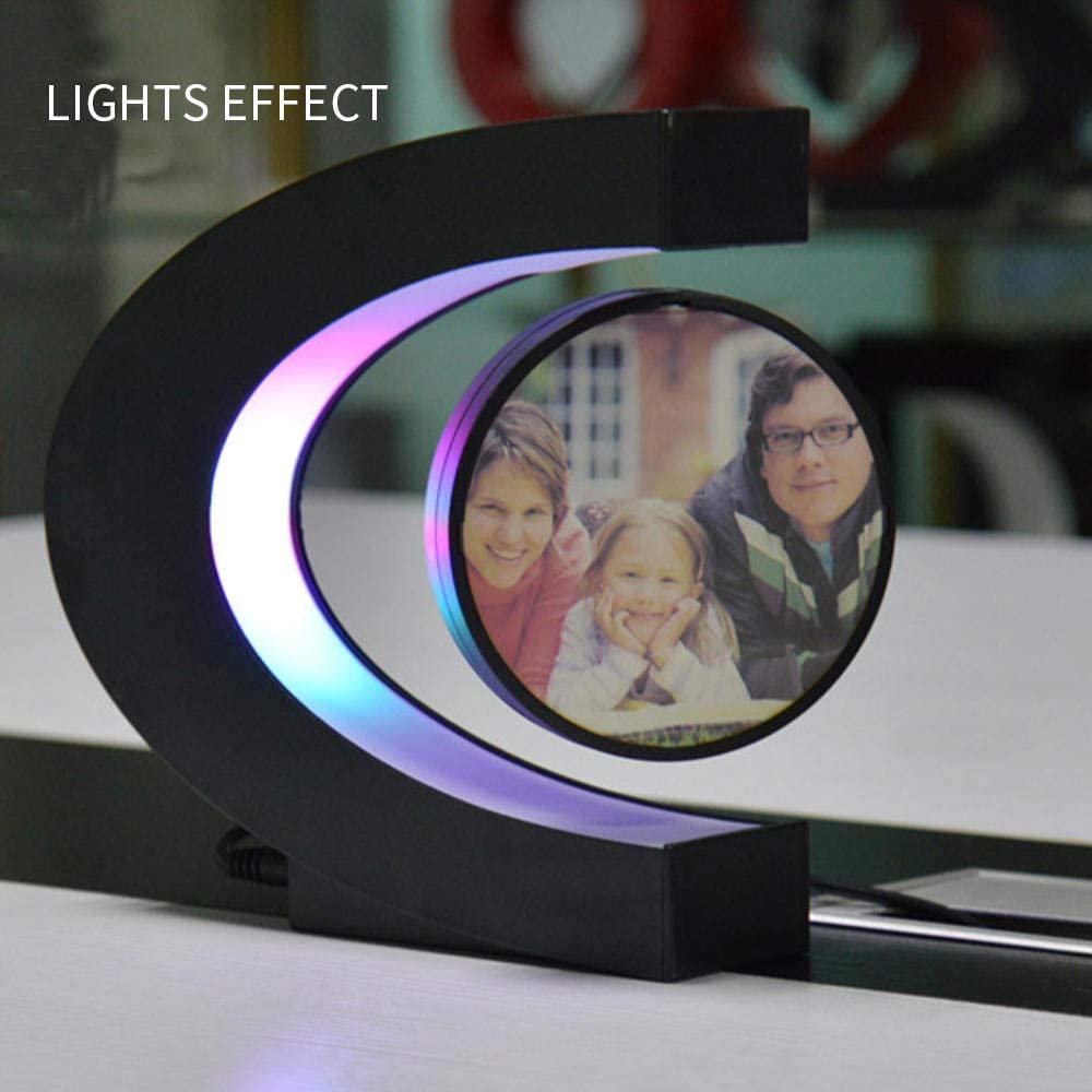 LED C Shape Base Magnetic Levitation Floating Photo Frame Levitating Rotate Display Poster Picture Frames for Room Decor