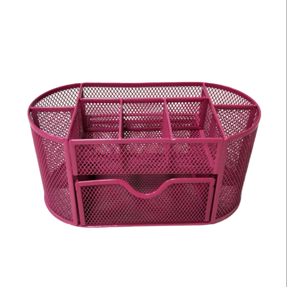 Nine-grid multi-functional color office desktop combination storage box metal mesh simple pen holder box file storage