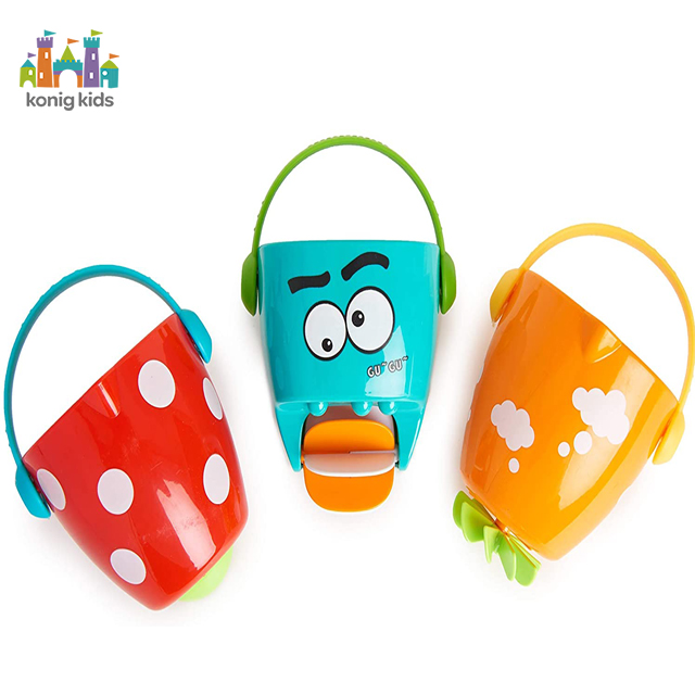 Konig Kids Juguetes Waterfall Bath Stack Cups with Wheel 3 Pieces for Toddlers Bathtub Baby Educational Interactive Bath Toys