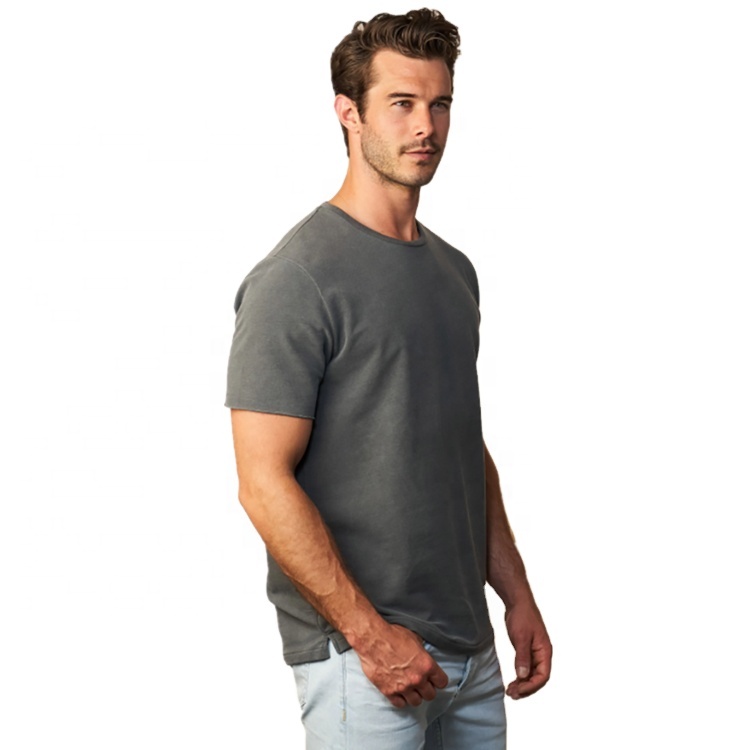 terry clothing t-shirt for men 100% organic cotton round neck t shirt eco-friendly plain gray t shirt