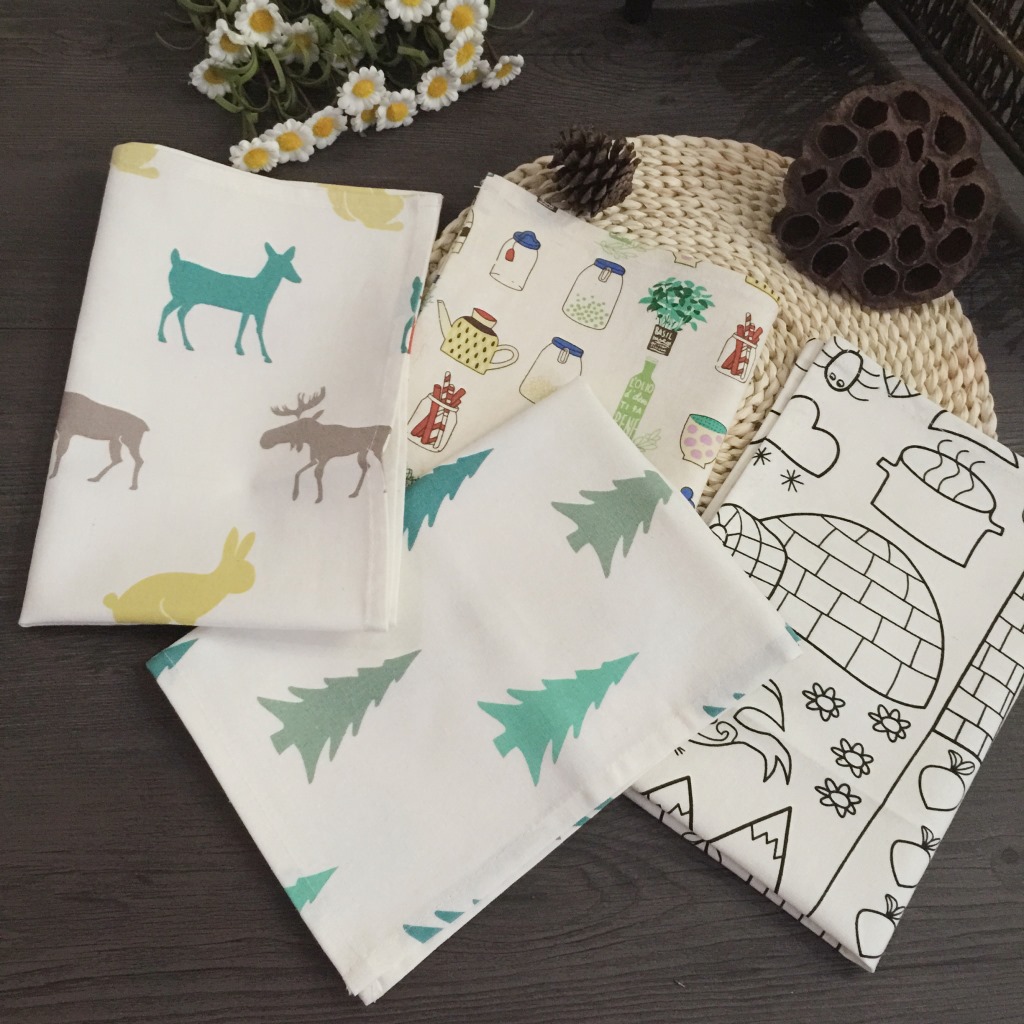 Custom Christmas Cotton Cloth Printed Flower Cocktail Dinner Napkins For Weddings Table