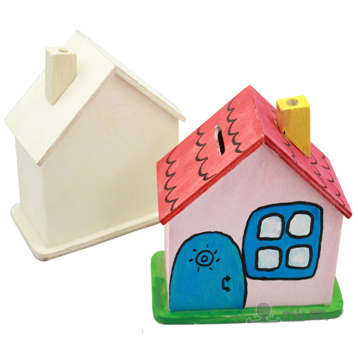 Unfinished Children's diy wooden White Blank piggy bank coloring kindergarten handmade gift House piggy bank