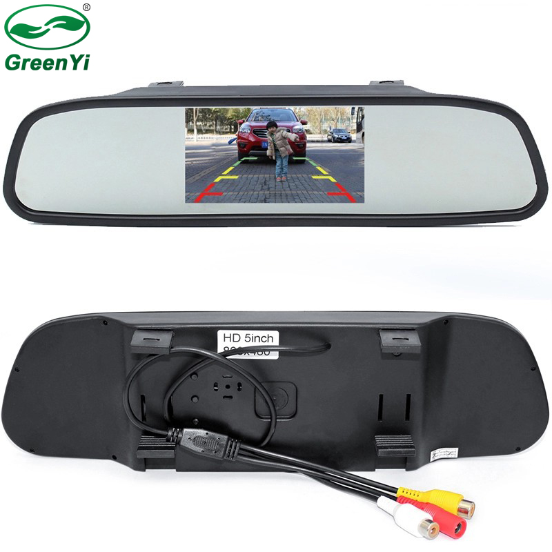 GreenYi HD 800*480 5 дюймов TFT LCD (жидкокристаллический дисплей) Стоянкы Автомобилей автомобиля зеркало заднего вида монитор 2 видео вход подключение задней/фронтальной камеры