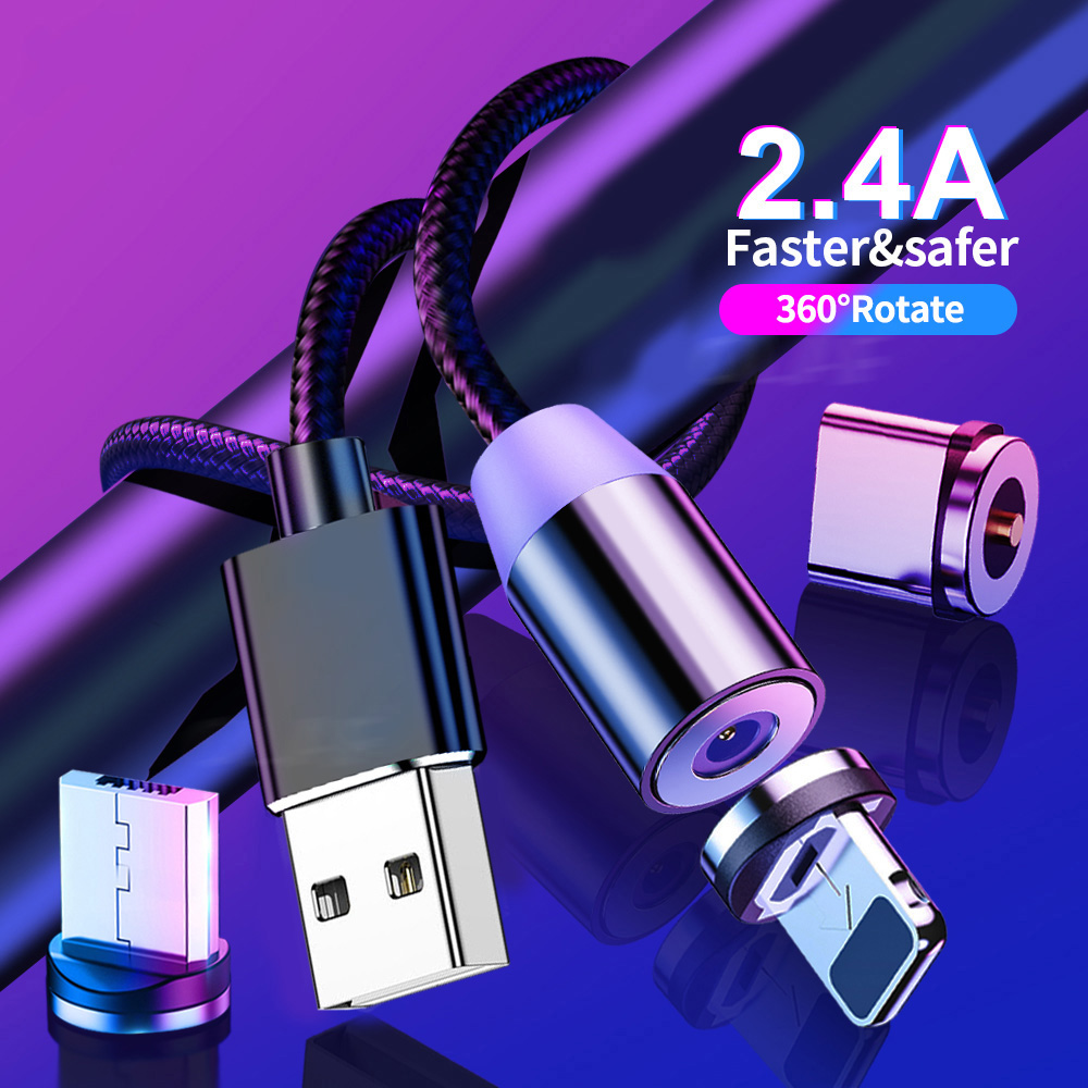 Горячая продажа 360 вращается Магнитный телефонный кабель micro usb type c быстрое зарядное устройство для ios 3 в 1 светодиодный магнитный зарядный кабель