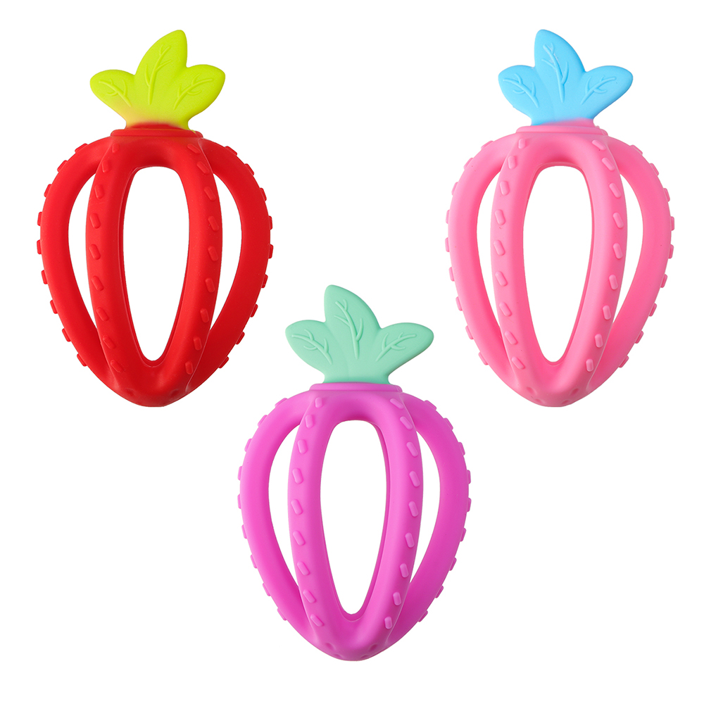 Custom Rainbow Color Fruit Strawberry Teething Food Grade BPA Free Pacifier Baby Silicone Balls Teether
