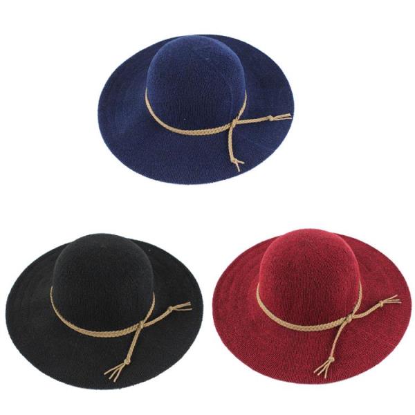 2022SS LADIES 100%POLYESTER KNITTED HAT WITH DECORATE ROPES