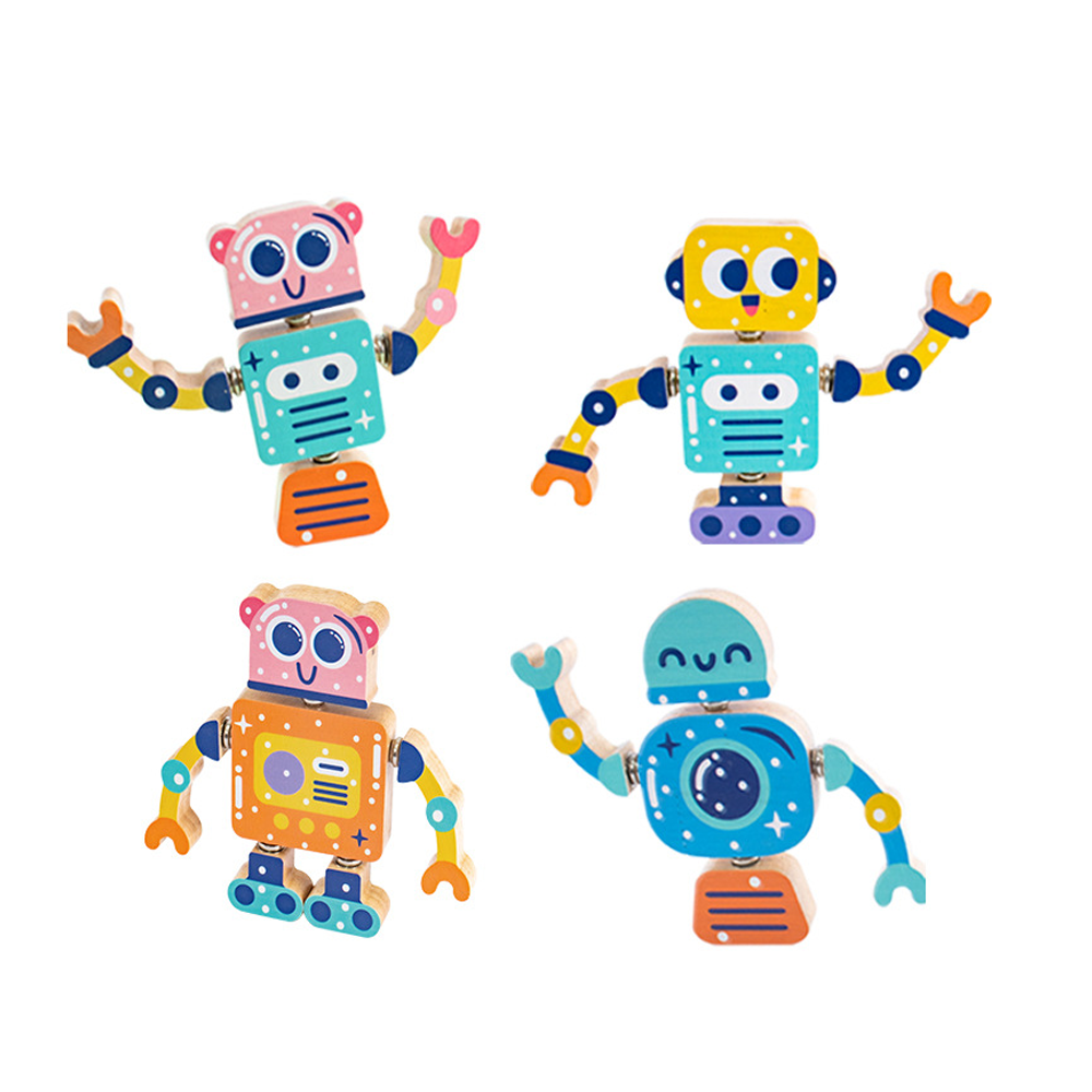 2025 Hot Selling Move Action Figures Exercise Children's Hands-On Ability Birthday Gifts Wooden Robot Assembly Toys For Kids