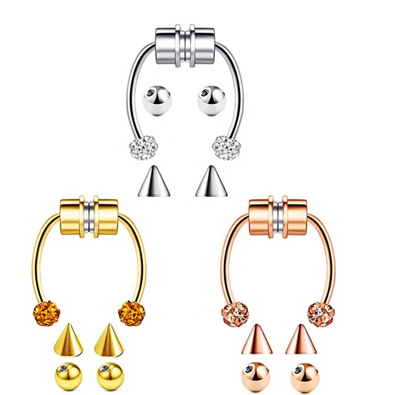 Topbill nose cuff diamond ball magnetic nose septum Clip On cute Faux horseshoe Nose Rings Non Piercing Jewelry