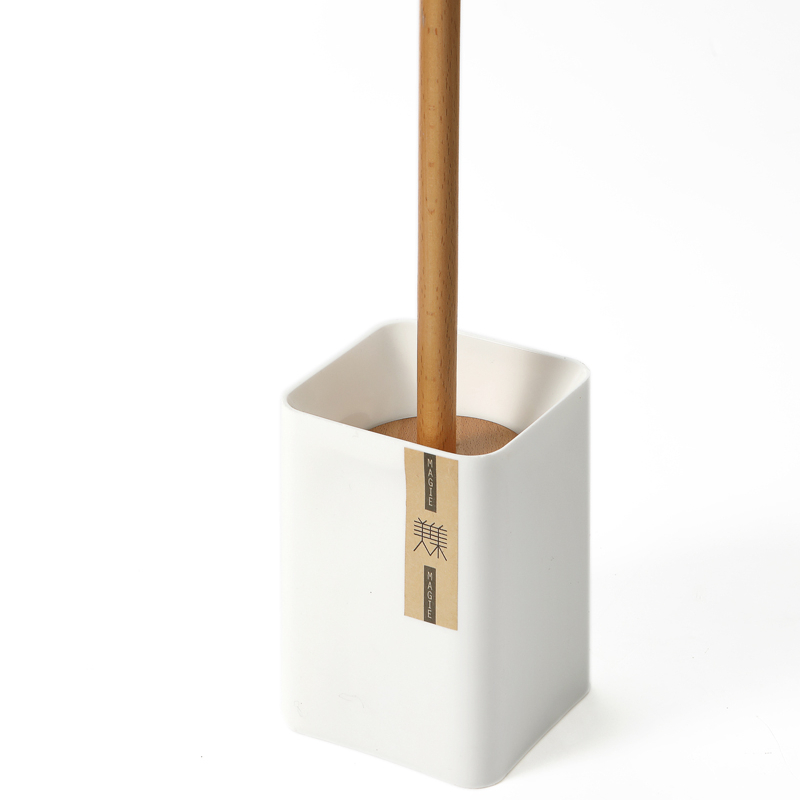 Household plastic round bathroom cleaning toilet brush and holder set kit with wood handle