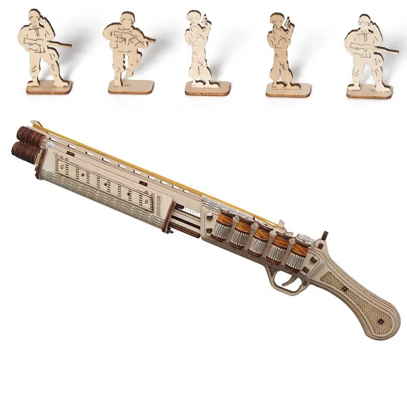 New Arrival Rubber Band Machine Gun Toy 3D Puzzle Model DIY Wooden Crafts Jigsawpuzzles Gun for Children Kids Toy