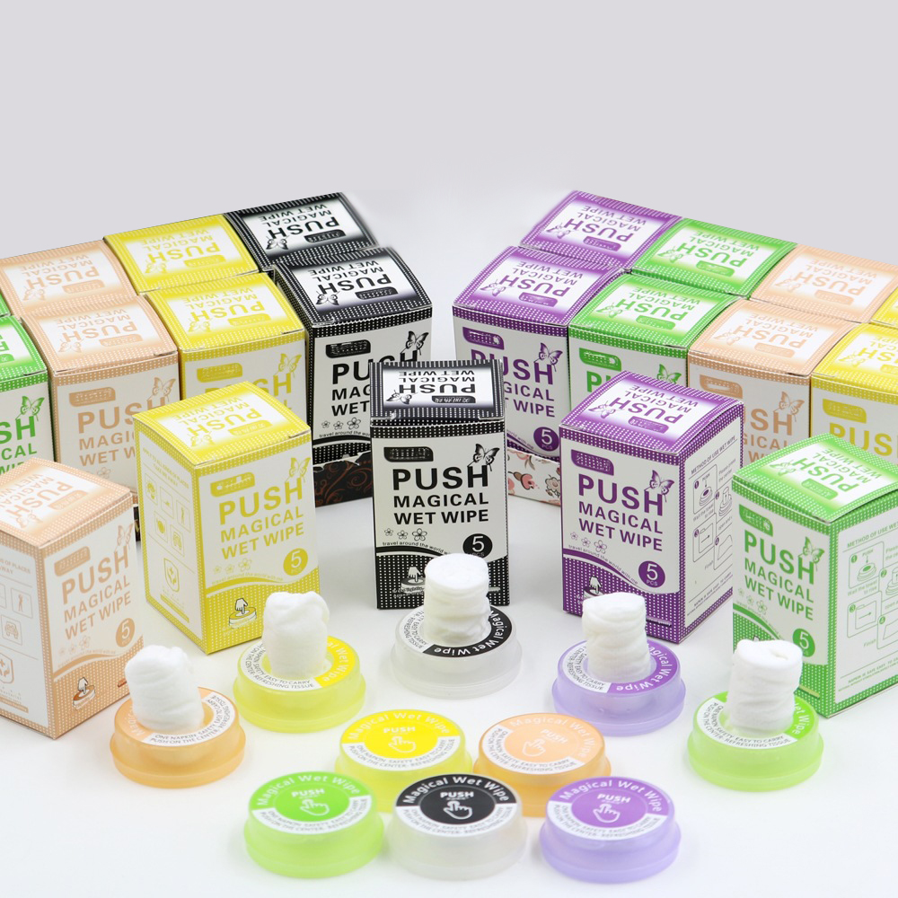 Wholesale OEM Portable Press Wet Wipes, Disposable Mini Wet Wipes Push Cleaning Magical Wet Wipes Compressed Wet Towels