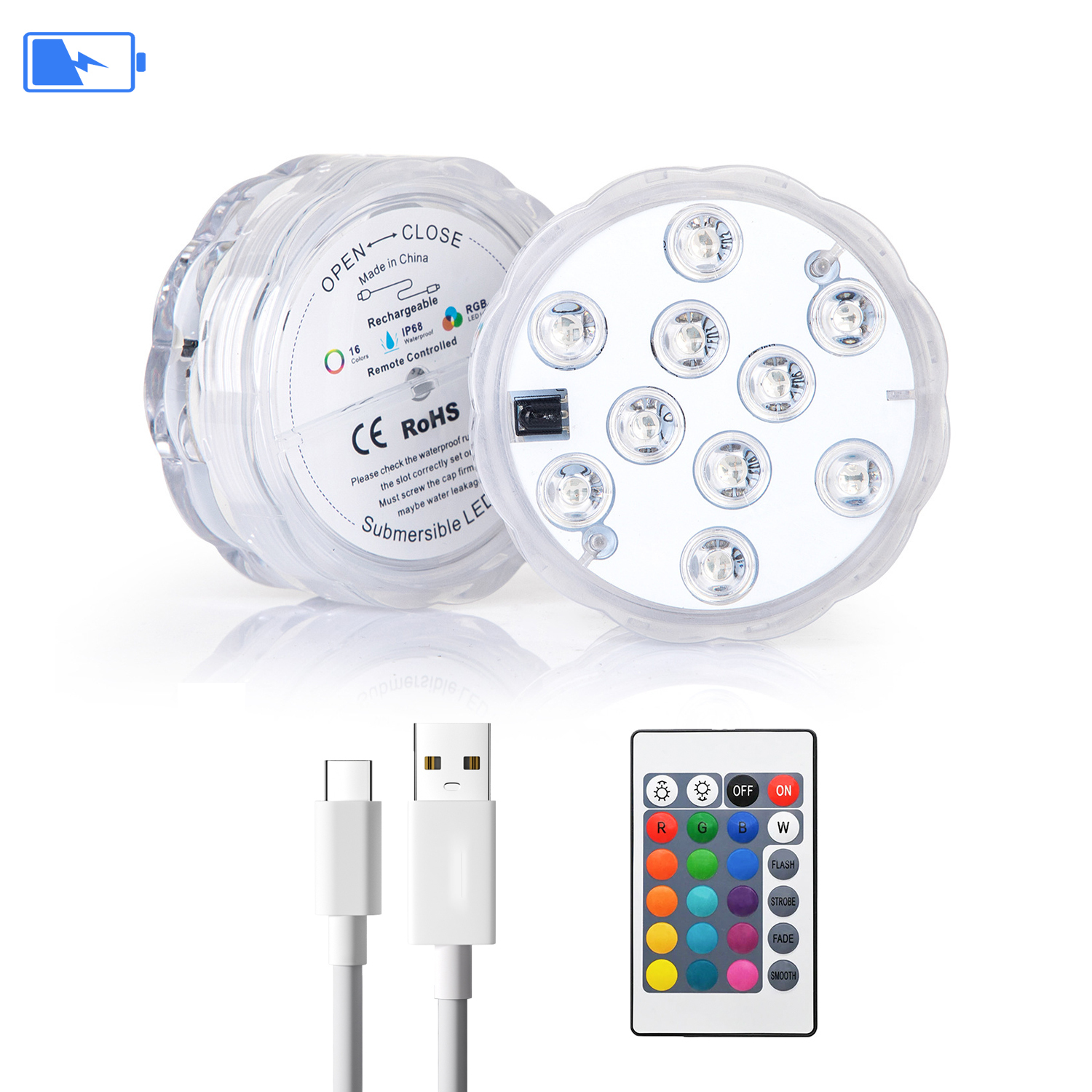 Led Swimming Pool Light USB rechargeable Submersible LED Lights Waterproof build in Battery Christmas Lights for Hot Tub Party