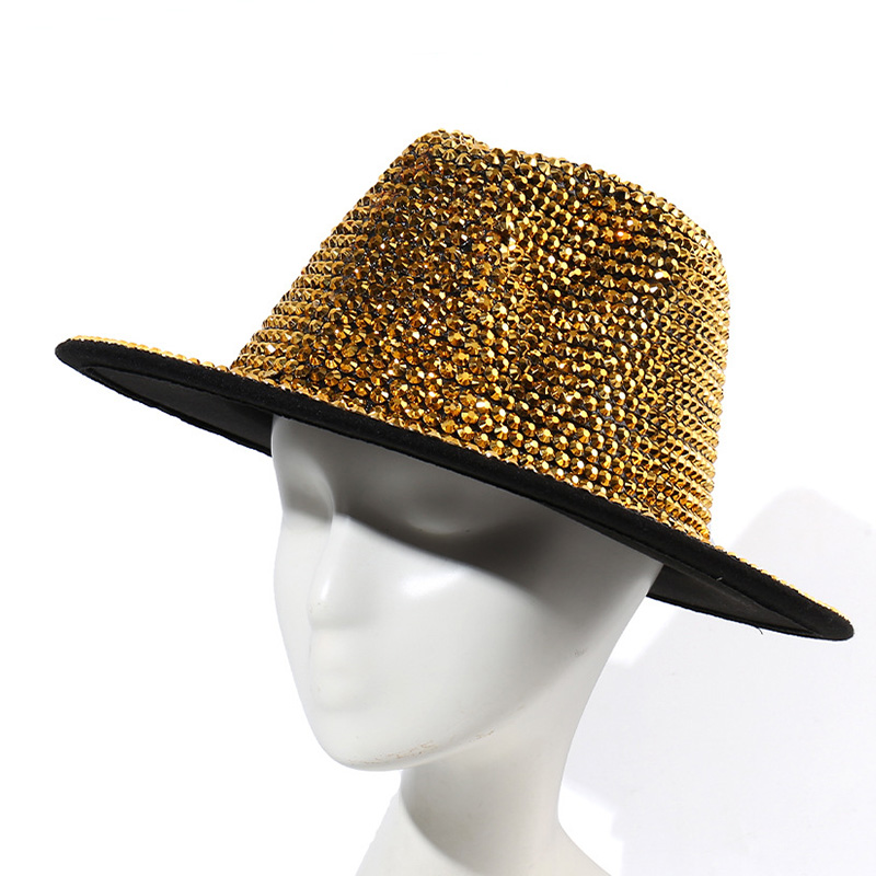 Shiny Rhinestone Fedora Hat Wide Brim Luxury Fedora Hats Women Wholesale 2021