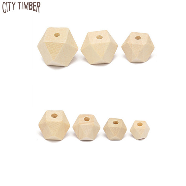 wholesale hot selling unpainted faceted geometric wood beads unfinished natural color polygons shape DIY wooden spacer beads