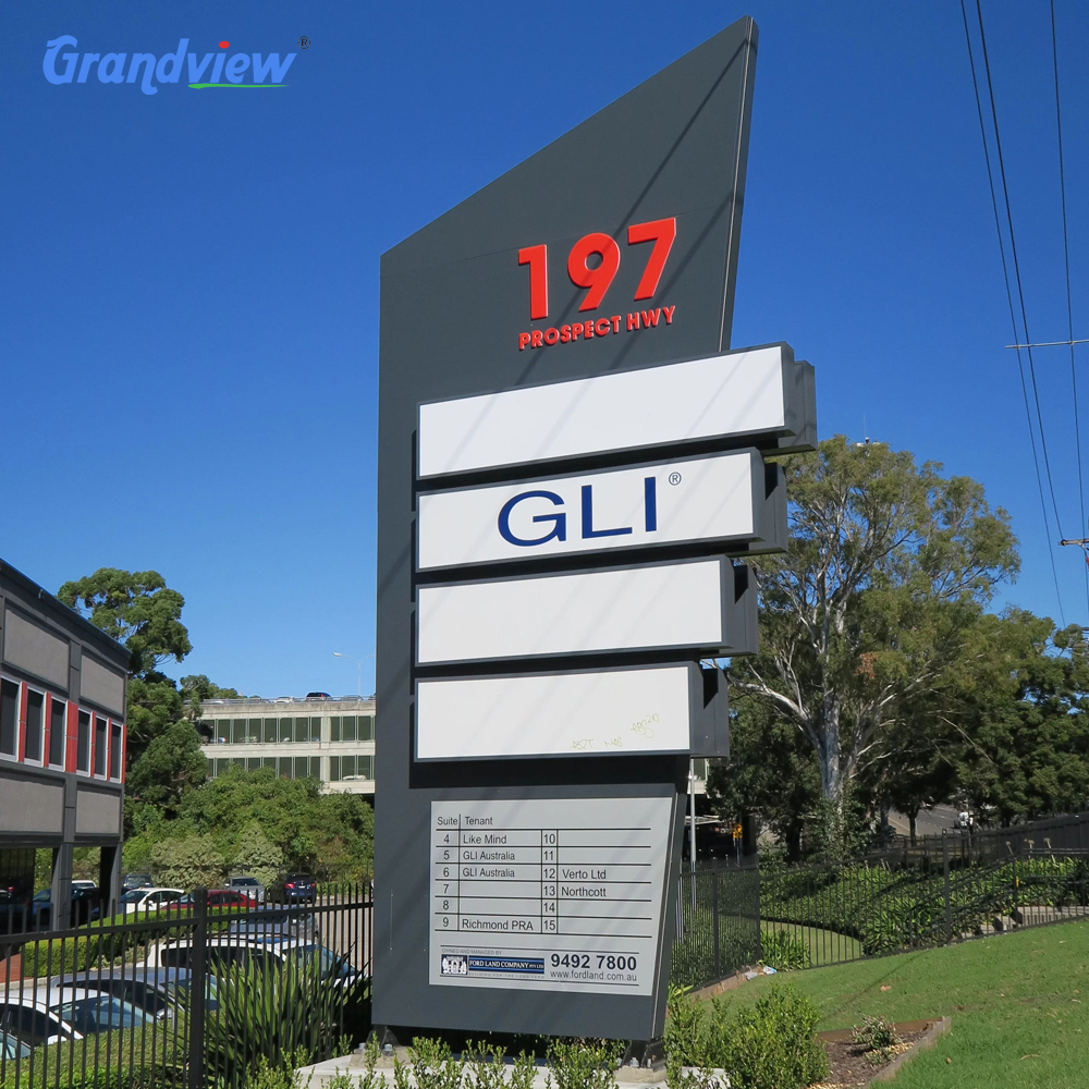 OEM Outdoors Stainless Steel Wayfinding Brand Logo Name Signage Store Road Pylon Sign