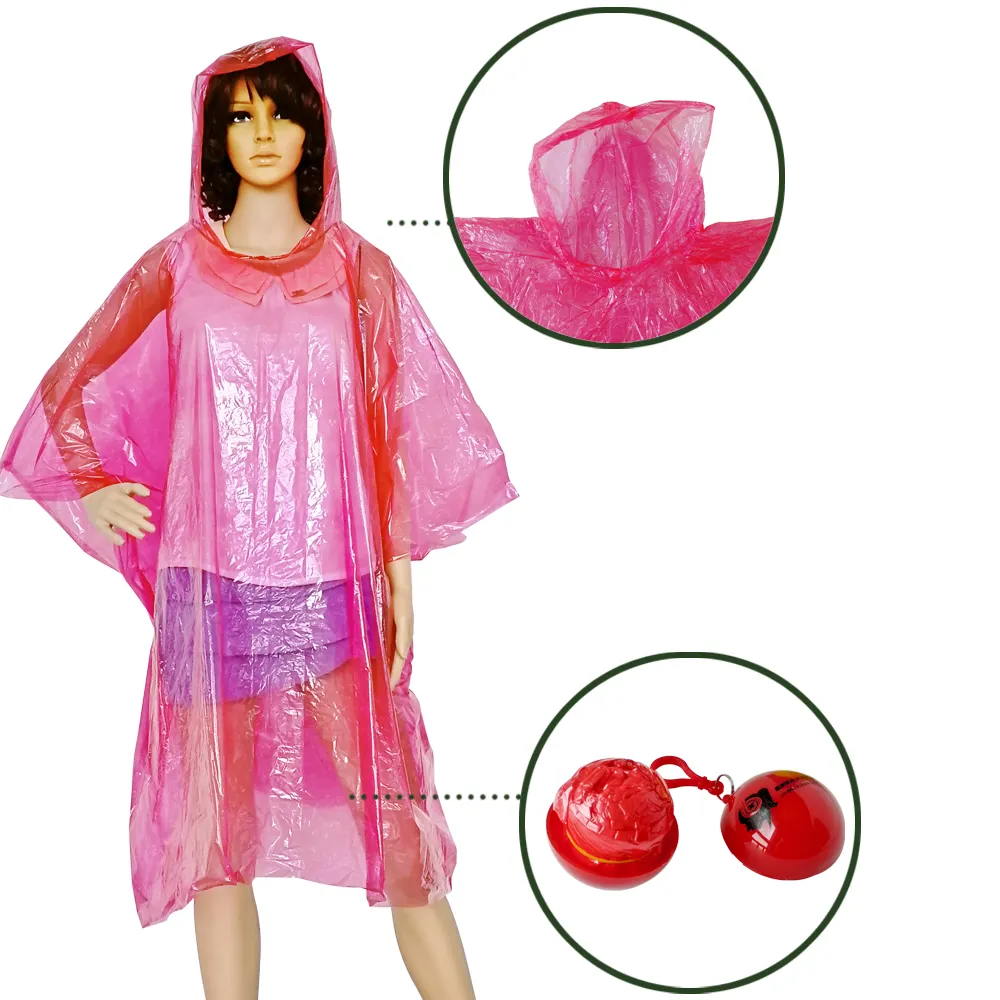 OEM PE LDPE material disposable poncho ball foldable raincoat motorcycle raincoat pocket raincoat