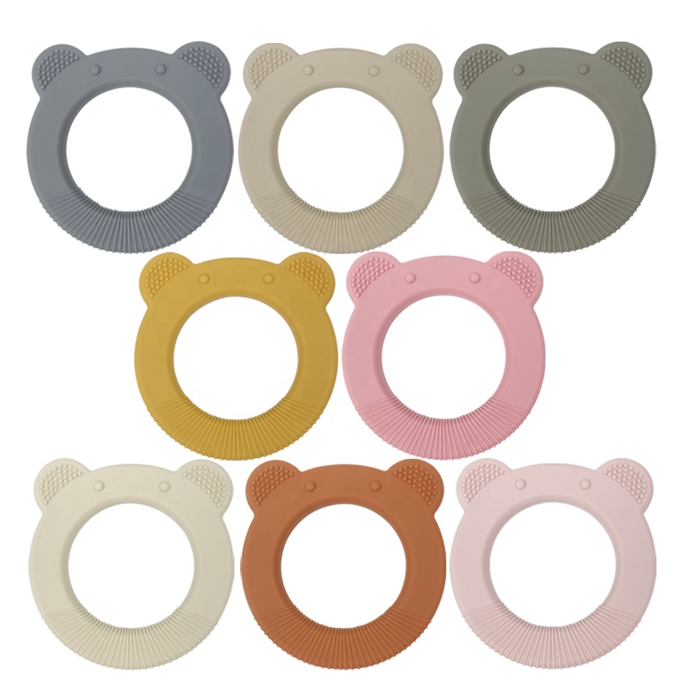 BPA Free Factory Price Customized Logo And Brand Low MOQ Safe Silicone Cute Bear Baby Teether For Babe Sensory Toys Teether Toys
