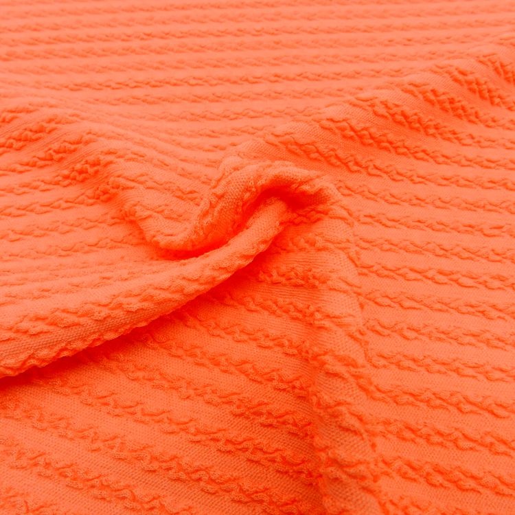 Special weave pattern crinkle pleated knitted 90% polyester 10% spandex jacquard textured four way stretch fabric for swimwear